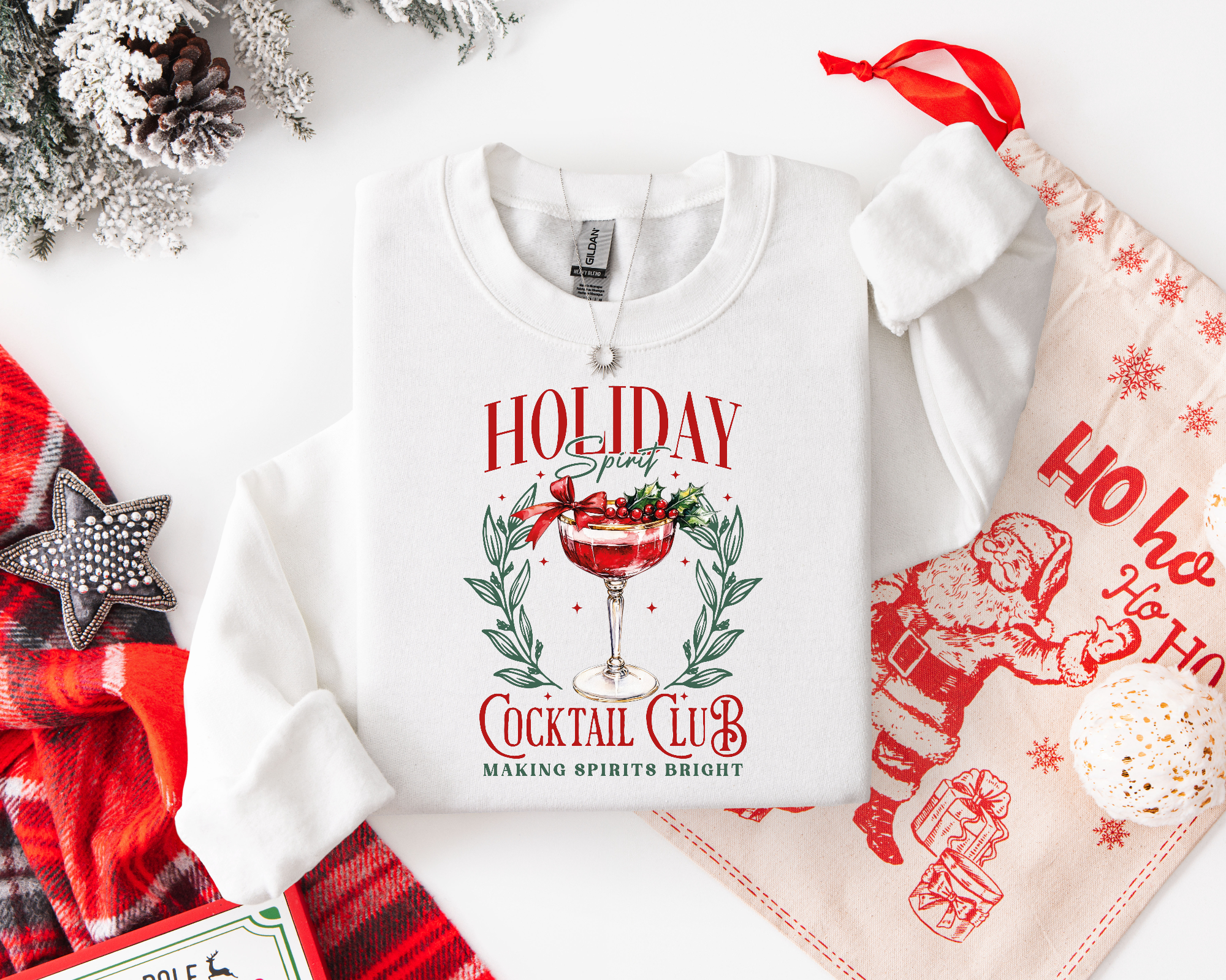 Holiday Cocktail Club T-Shirt | Christmas wreath margarita, festive cocktail tee
