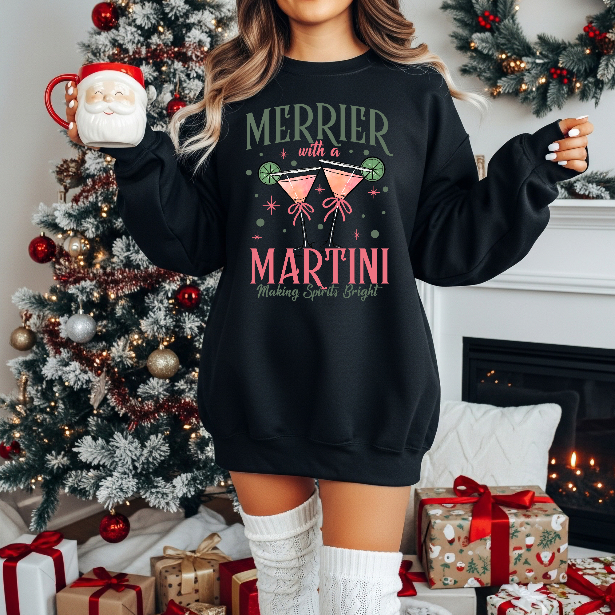 Merrier With a Martini sweatshirt | Holiday cocktail graphic sweatshirt, Women's Cocktail Wear