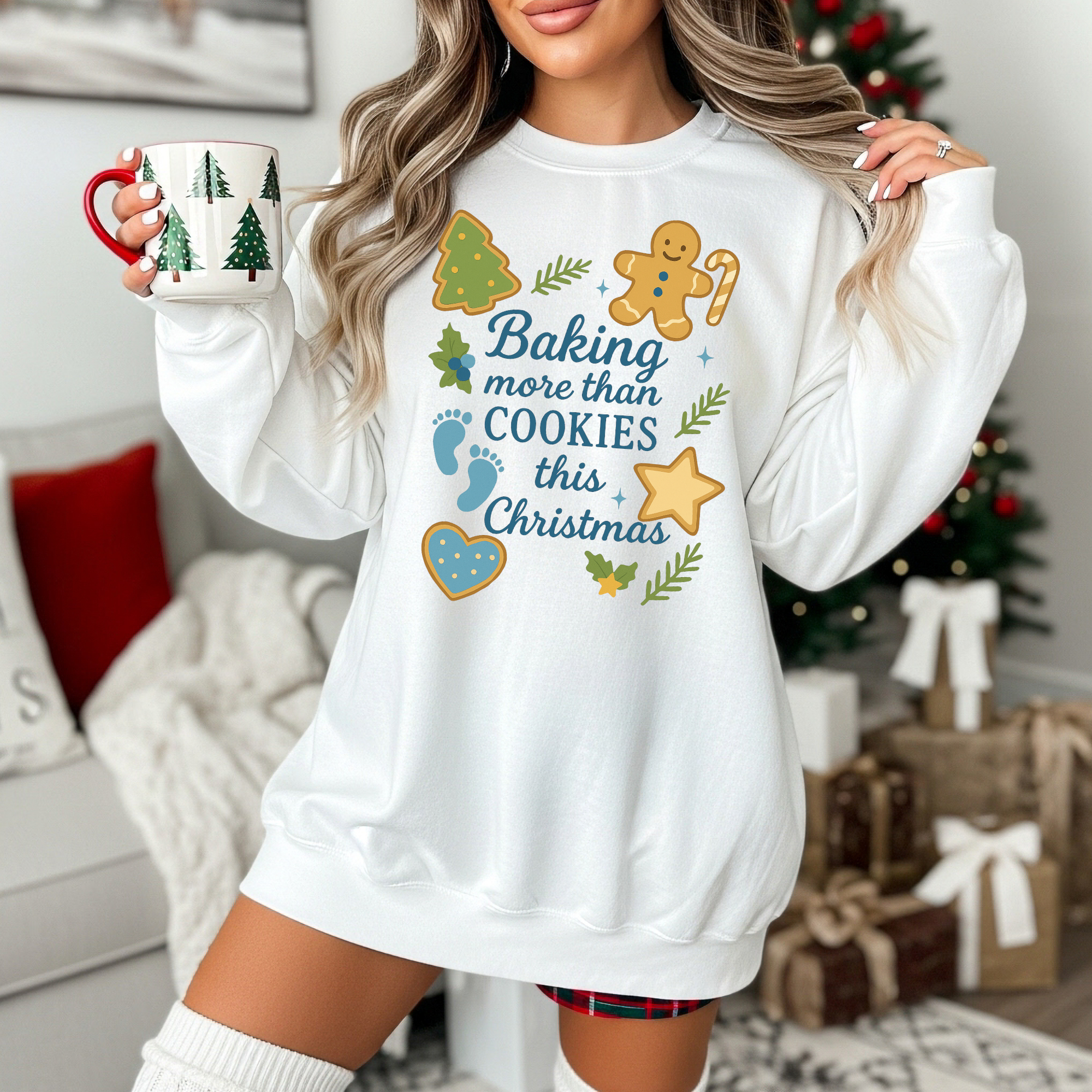 Baking More Than Cookies This Christmas Sweatshirt | Holiday Gingerbread Design, Gift for Expecting Mother