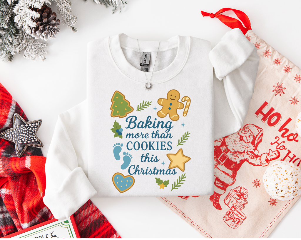 Baking More Than Cookies This Christmas Sweatshirt | Holiday Gingerbread Design, Gift for Expecting Mother