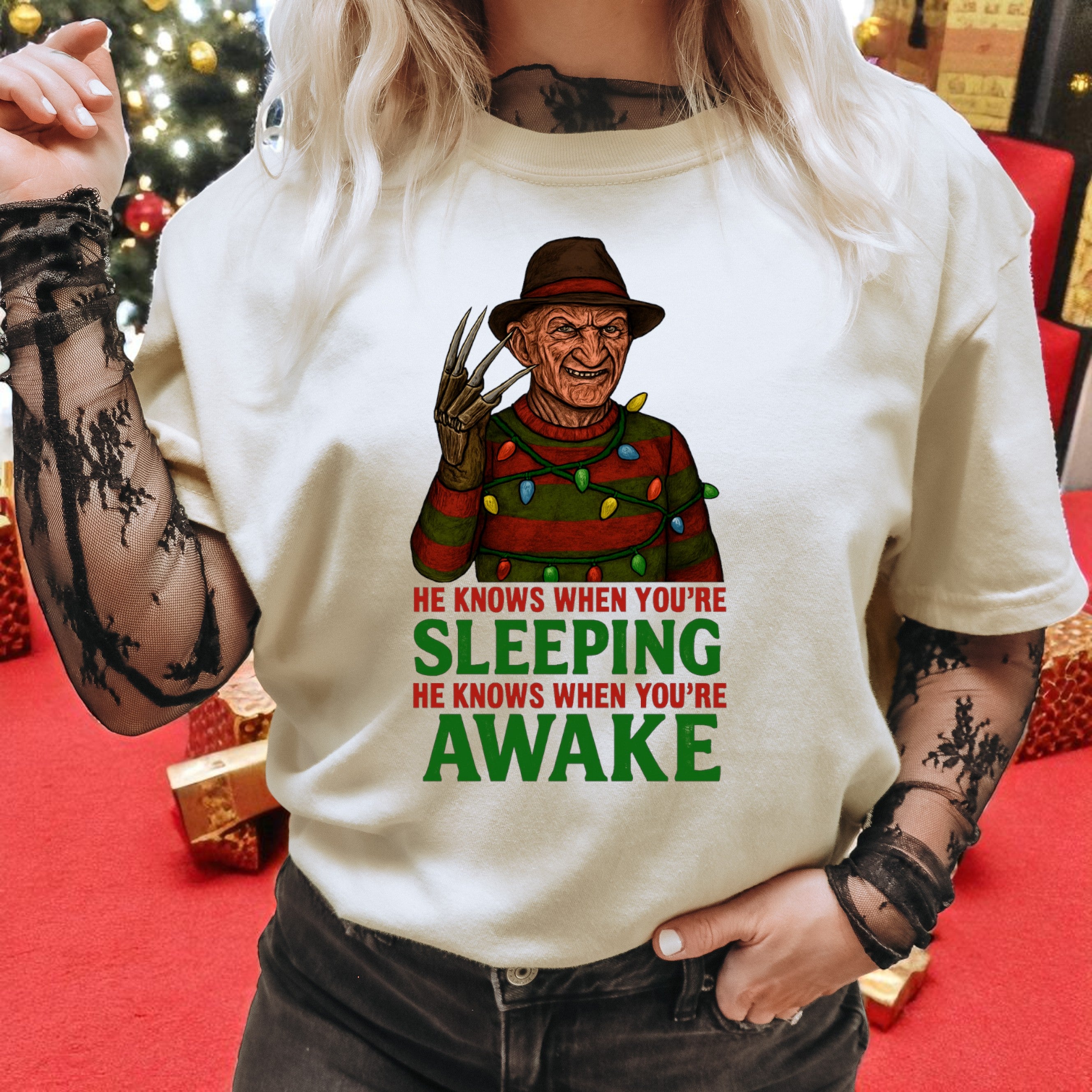 Christmas Horror T-Shirt, Freddy Krueger Tee, Unisex Graphic Shirt, Softstyle Clothing, Scary Movie Apparel, Funny Halloween Gift