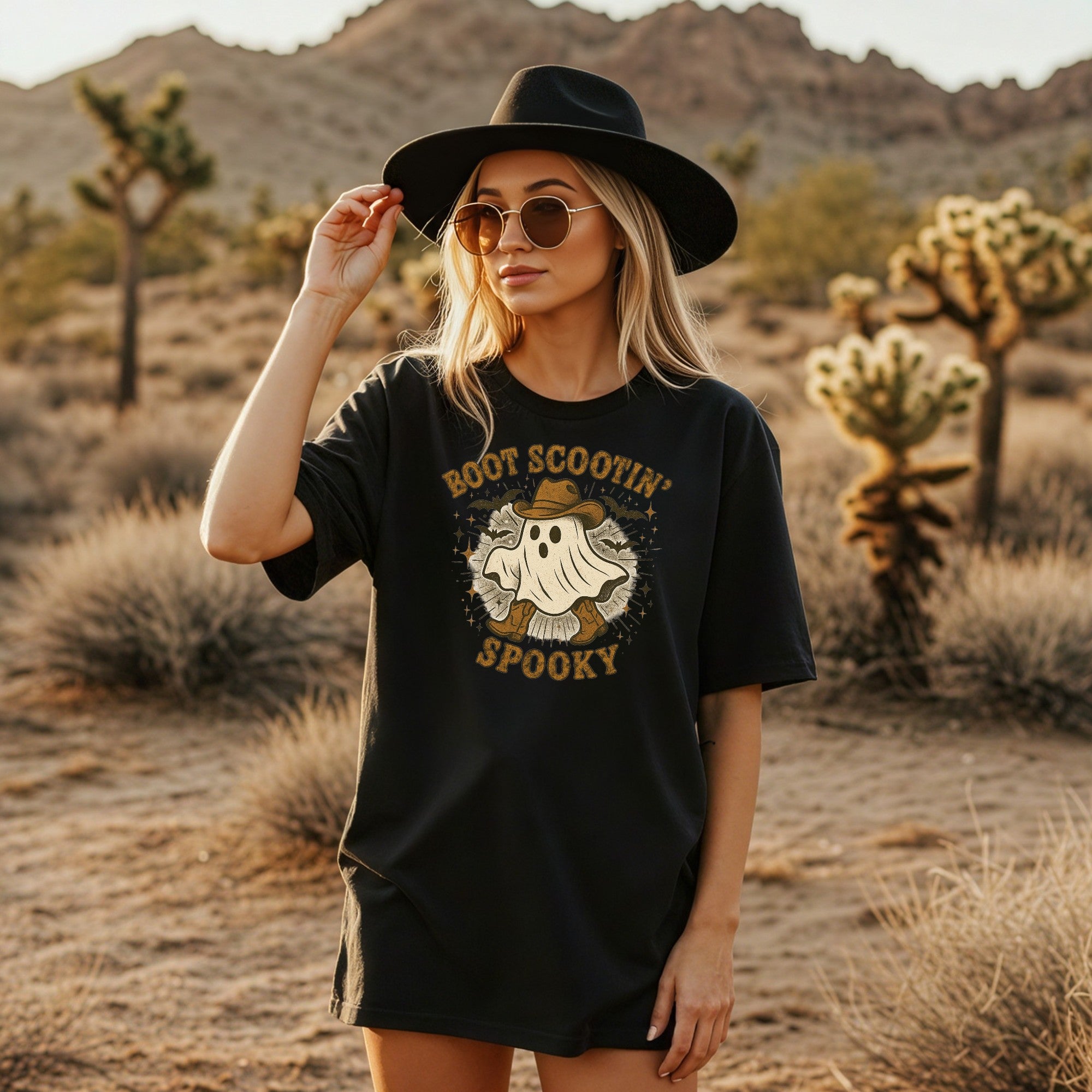 Halloween Western Ghost T-Shirt, Funny Costume Tee, Spooky Shirt, Halloween Apparel, Boot Scootin' Spooky