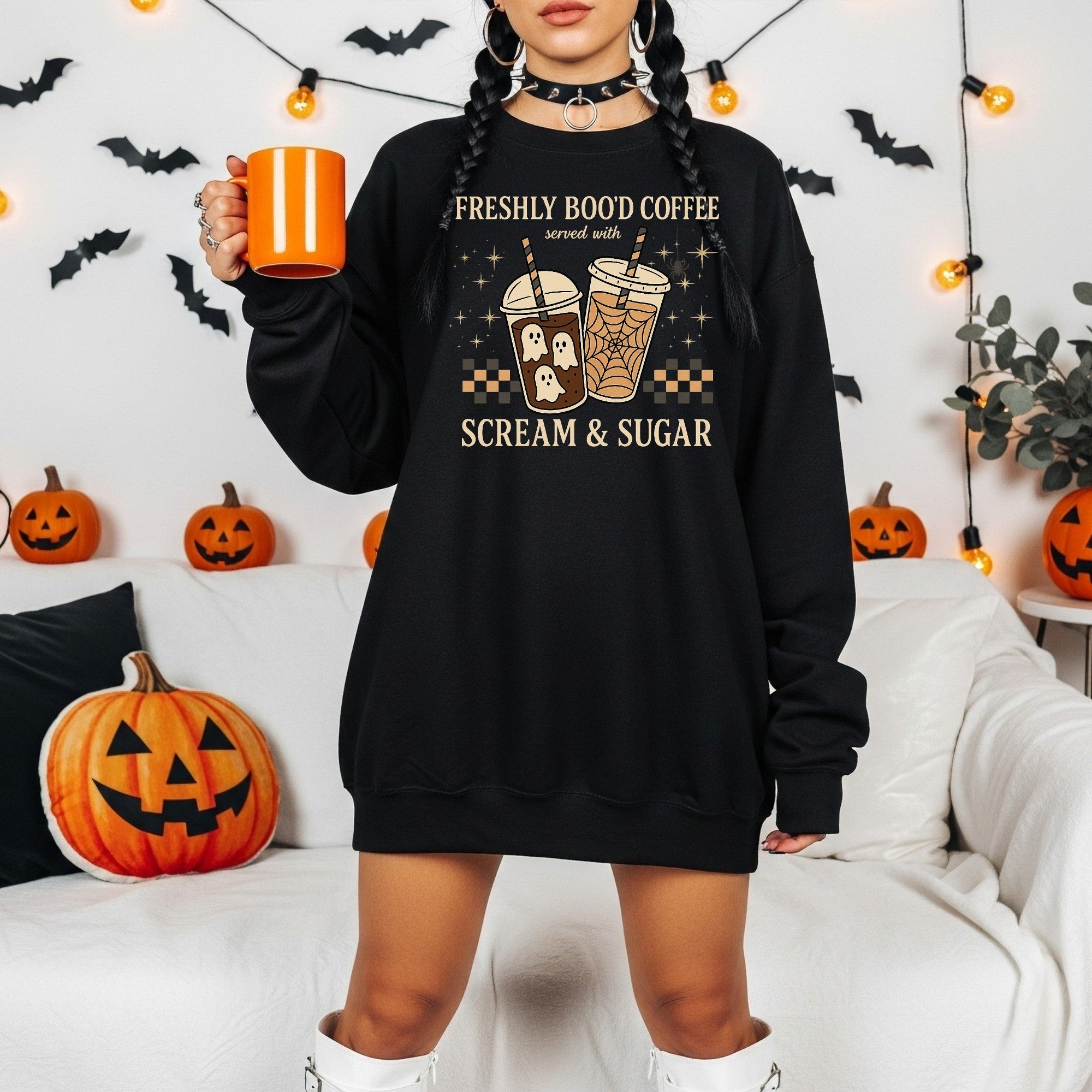 Spooky Coffee Sweatshirt — Halloween Ghostly Crewneck - Boo Crew Boutique