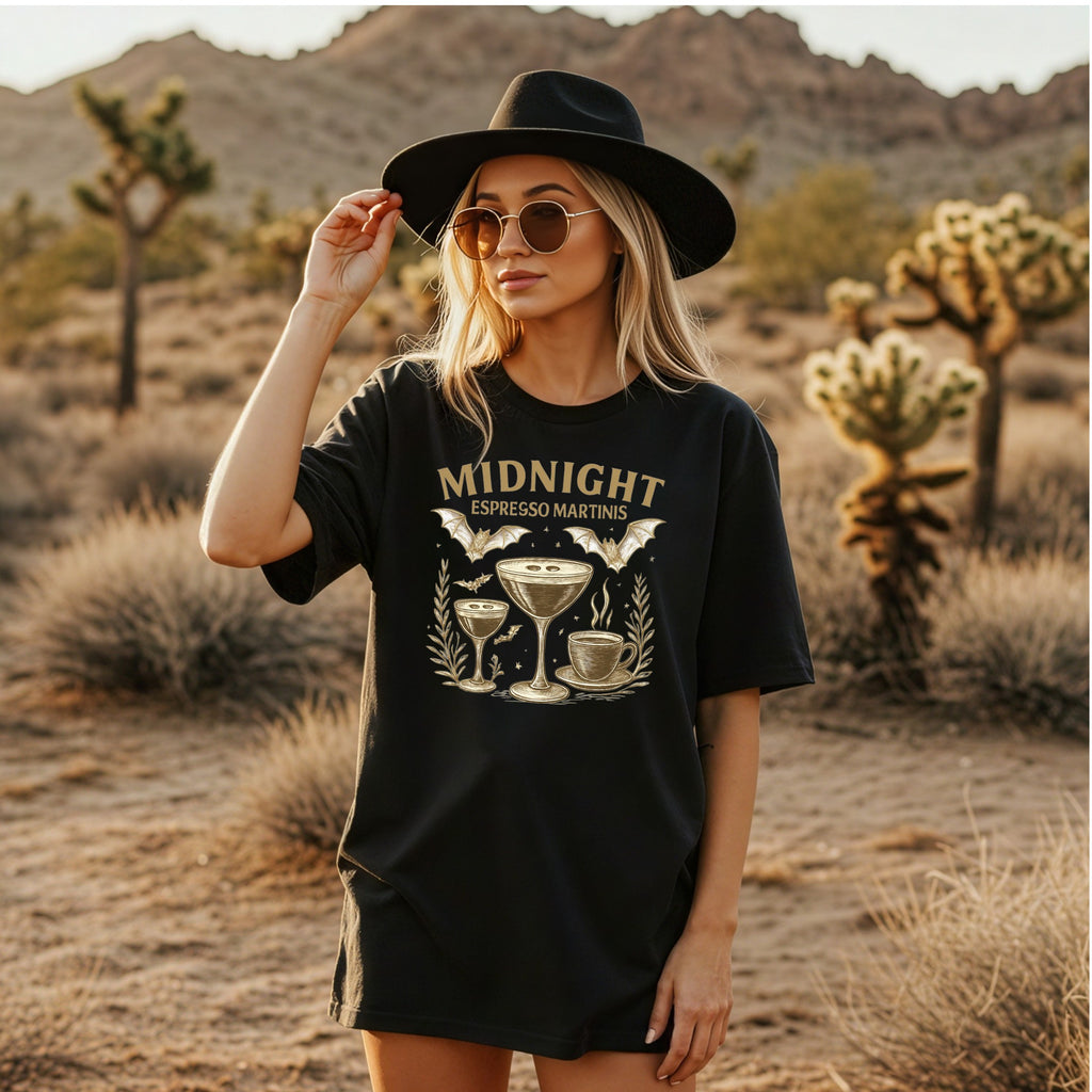 Midnight Espresso Martinis T-Shirt | Unisex Softstyle Tee for Parties, Holidays, Cocktail Lovers, Fun Gatherings, Gift Idea