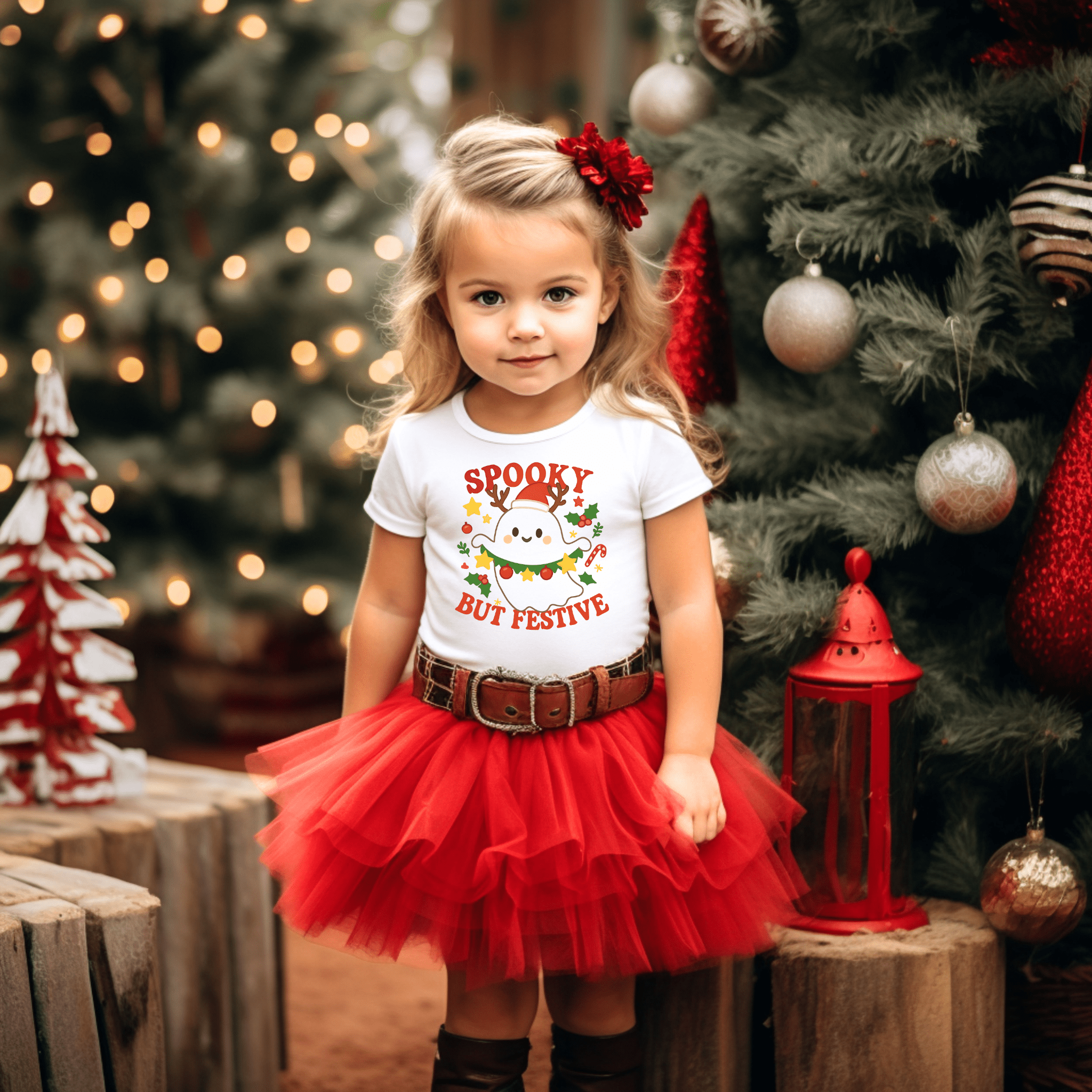 Spooky But Festive Toddler Tee | Christmas Ghost Kids Shirt - Boo Crew Boutique