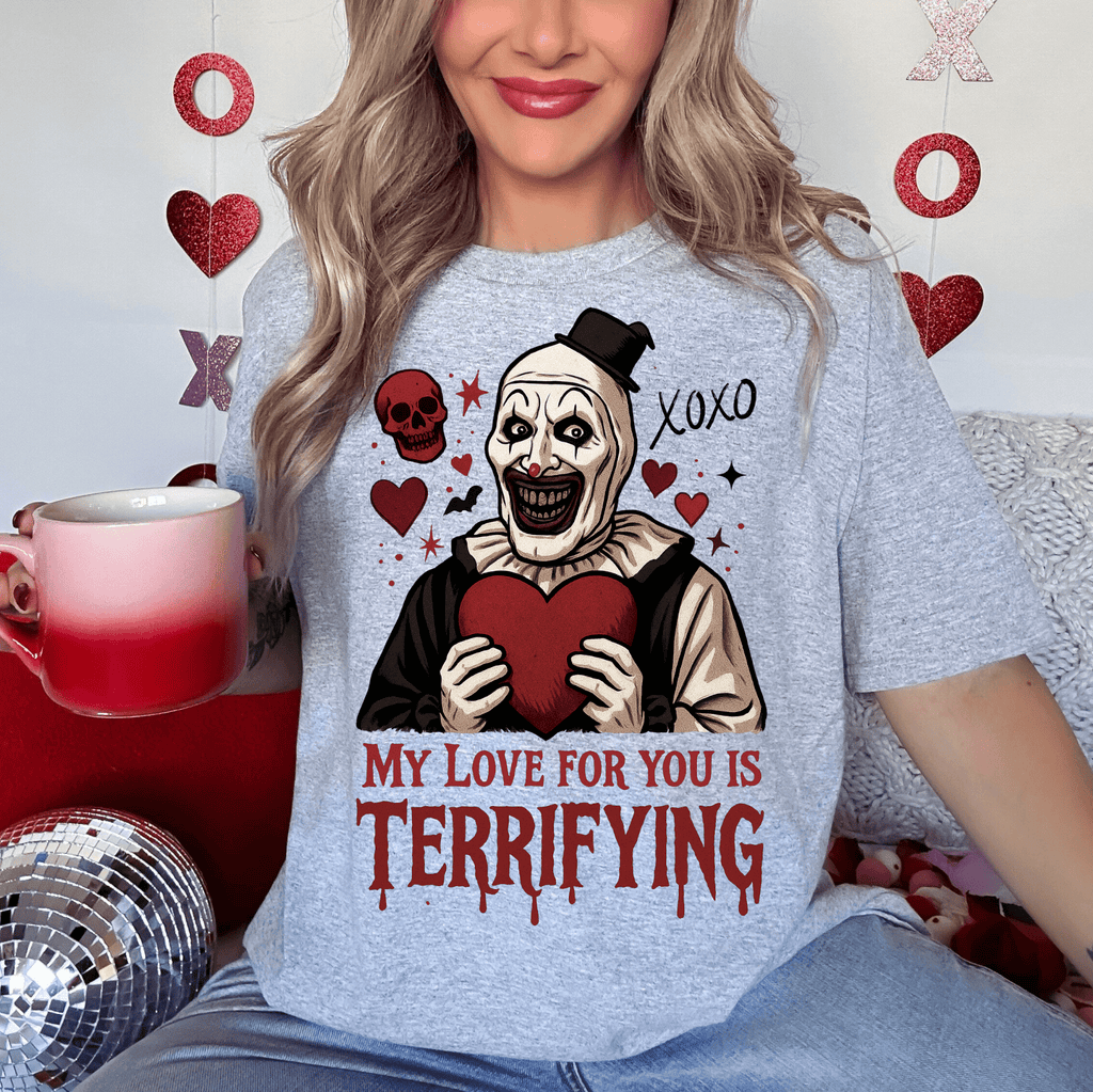 Valentine's Day Horror Tee, Unisex Heavy Cotton Tee, Terrifier Horror Shirt, Valentine's Gift, Unique Graphic Tee, Gift for Horror Fan - Boo Crew Boutique