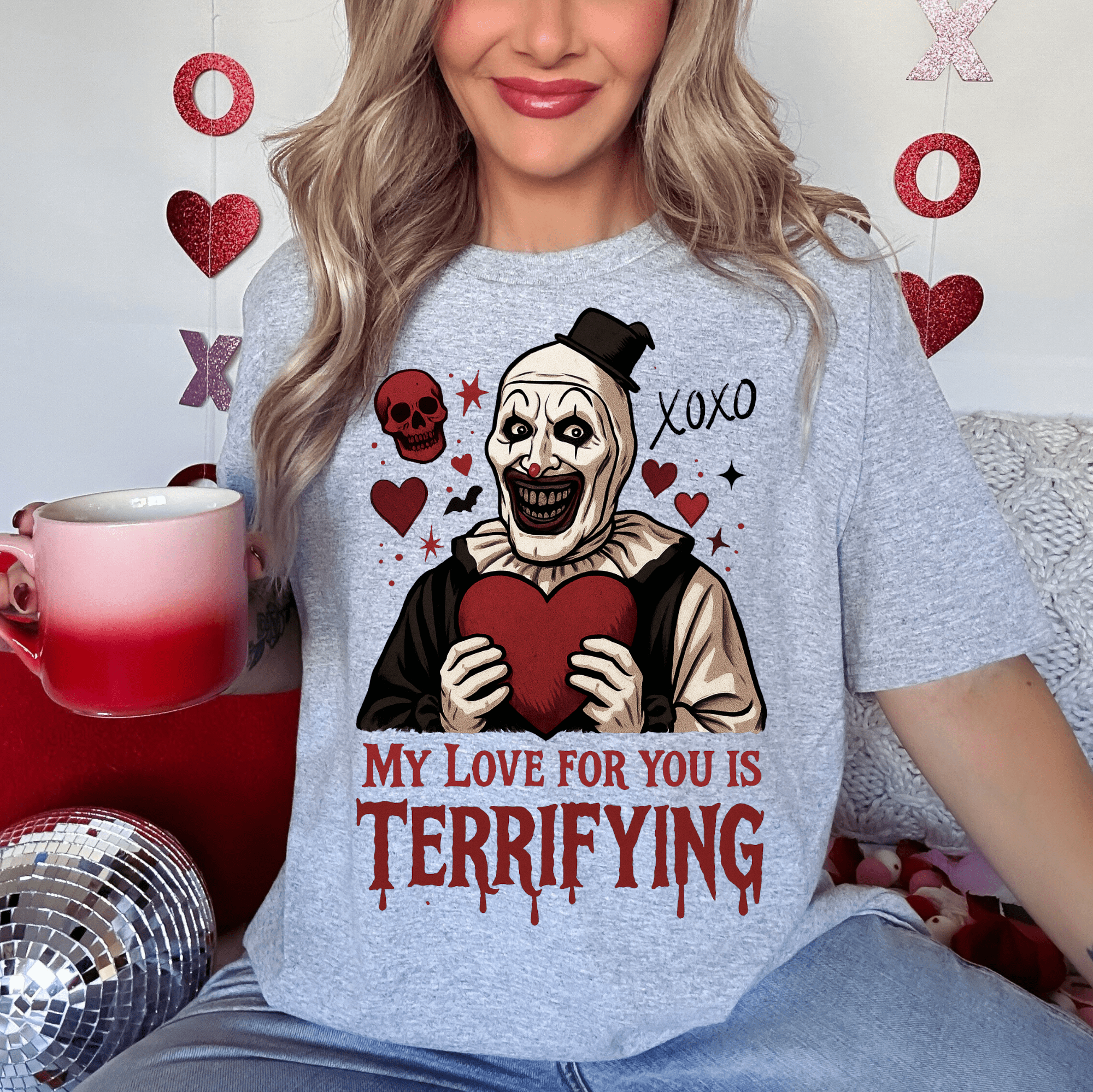 Valentine's Day Horror Tee, Unisex Heavy Cotton Tee, Terrifier Horror Shirt, Valentine's Gift, Unique Graphic Tee, Gift for Horror Fan - Boo Crew Boutique