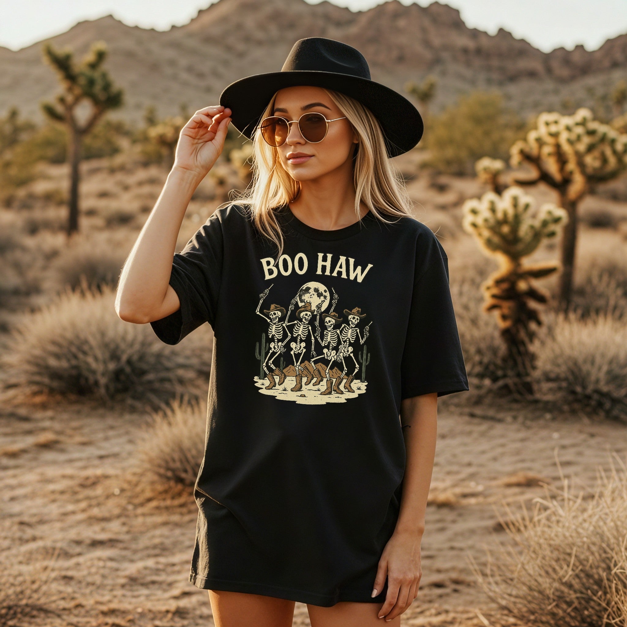 Boo Haw Skeleton Cowboys T-Shirt — Halloween Western Skeleton Dance Tee