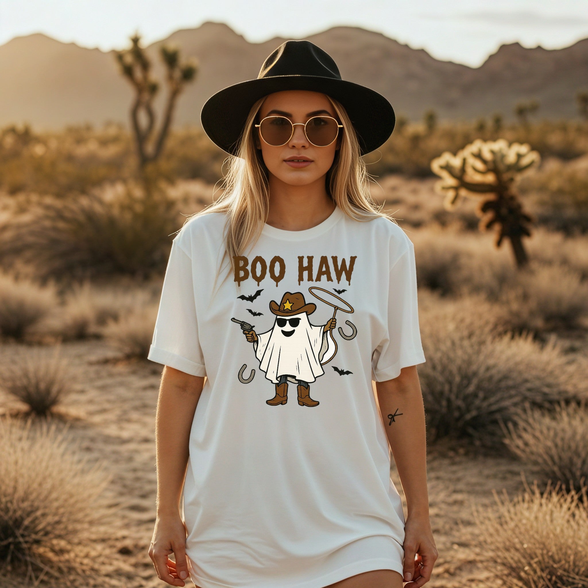 Boo Haw Cowboy Ghost T-Shirt — Funny Halloween Western Tee