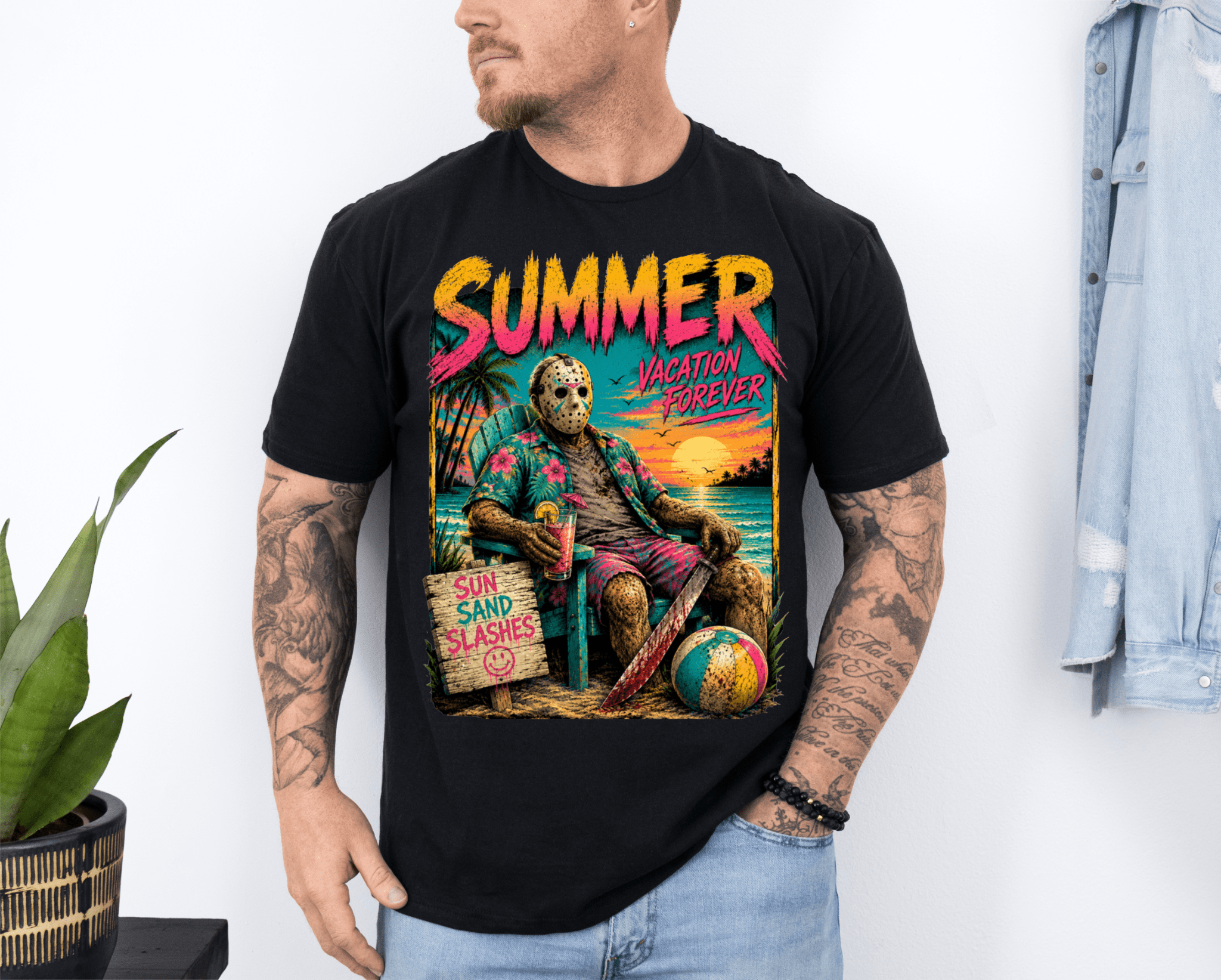 Summer Vacation Forever T-Shirt — Retro Tropical Horror Graphic - Boo Crew Boutique