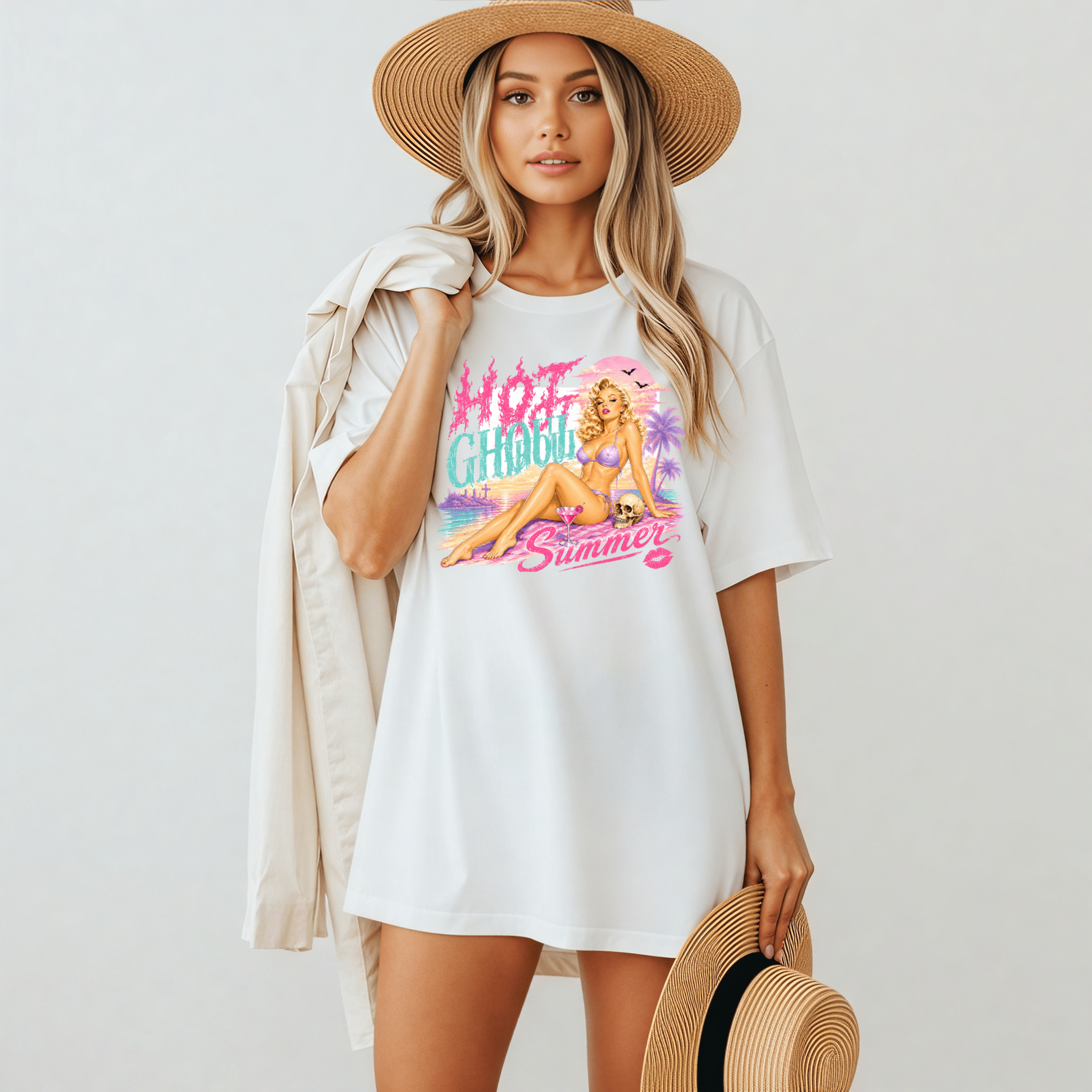 Hot Ghoul Summer T-Shirt — Retro Pinup Halloween Beach Tee - Boo Crew Boutique
