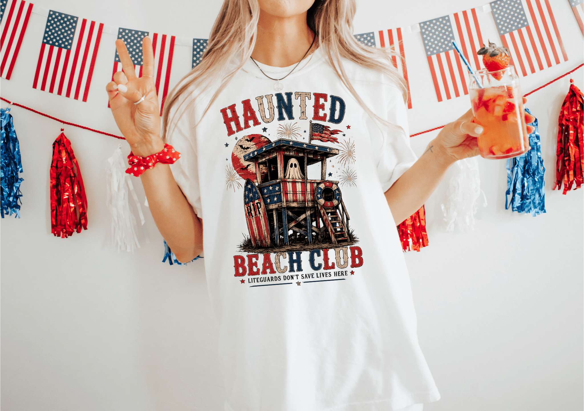 Haunted Beach Club T-Shirt — Vintage Halloween Surf Lifeguard Tee - Boo Crew Boutique