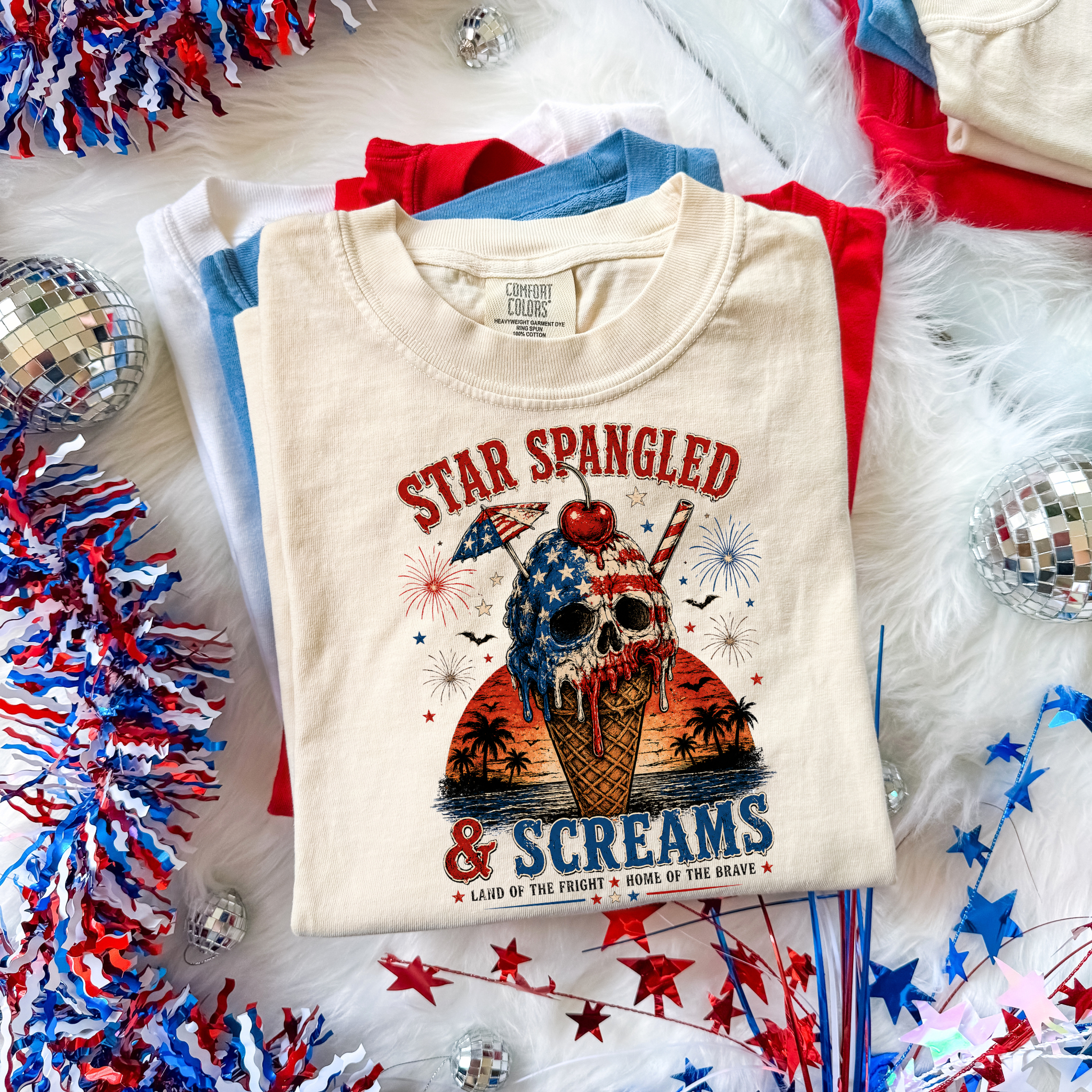 Patriotic Skull Ice Cream T-Shirt – "Star Spangled & Screams" 4th of July Graphic Tee - Boo Crew Boutique