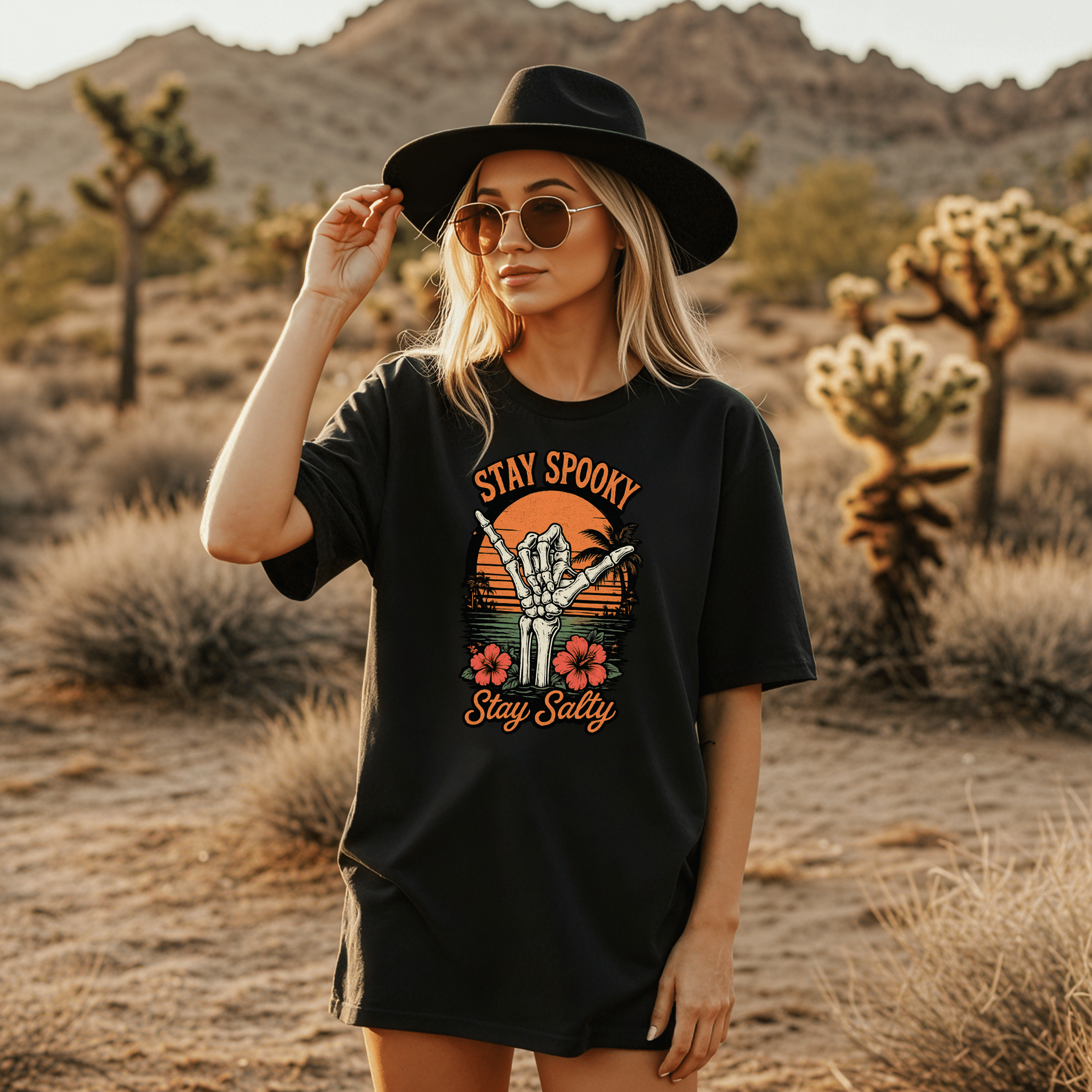 Stay Spooky Stay Salty T-Shirt — Skeleton Hand Beach Vibes Halloween Tee - Boo Crew Boutique