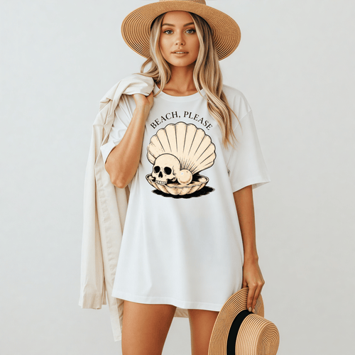 Beach, Please Tee — Shell & Skull Graphic T-Shirt - Boo Crew Boutique