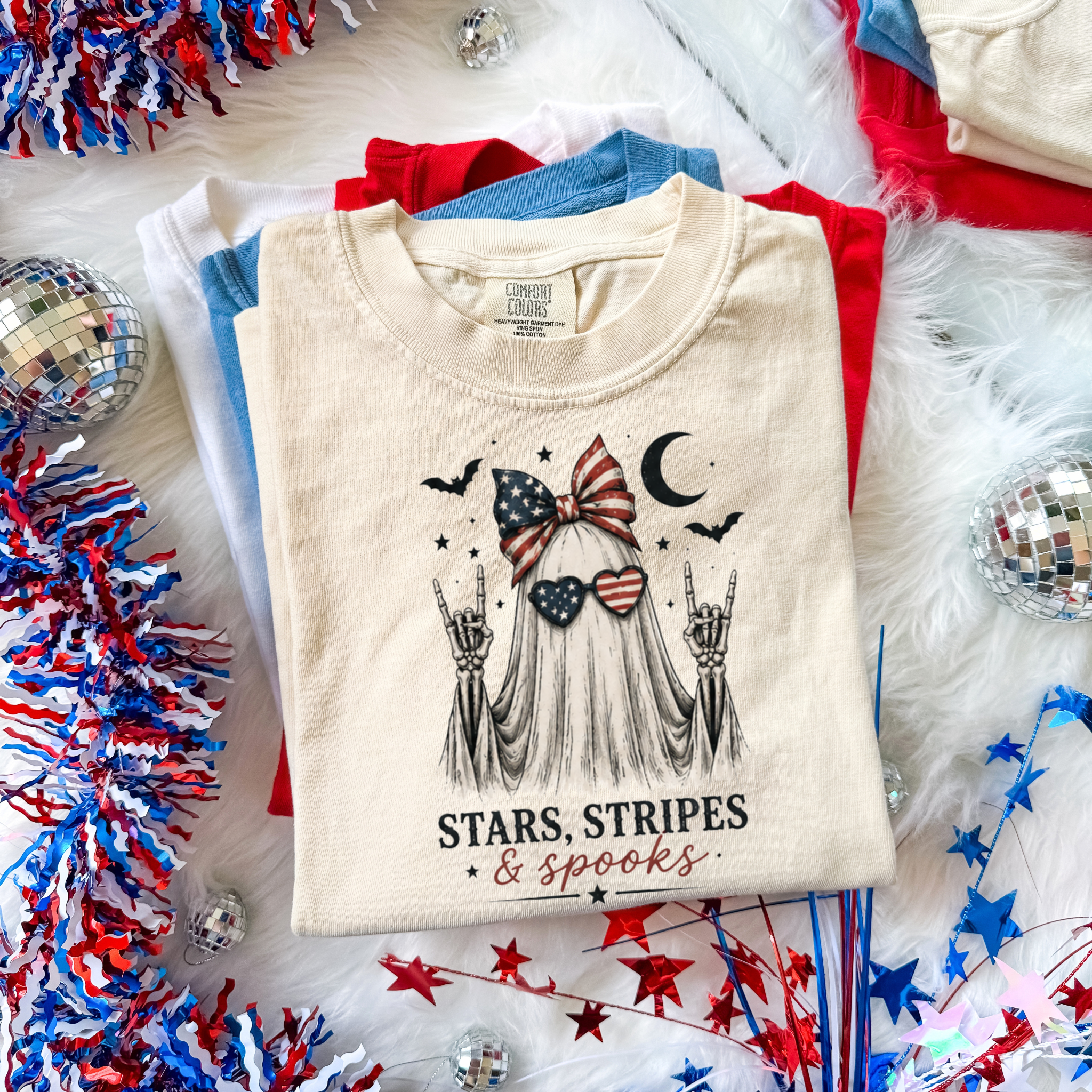 Patriotic Ghost T-Shirt — "Stars, Stripes & Spooks" 4th of July Halloween Tee - Boo Crew Boutique