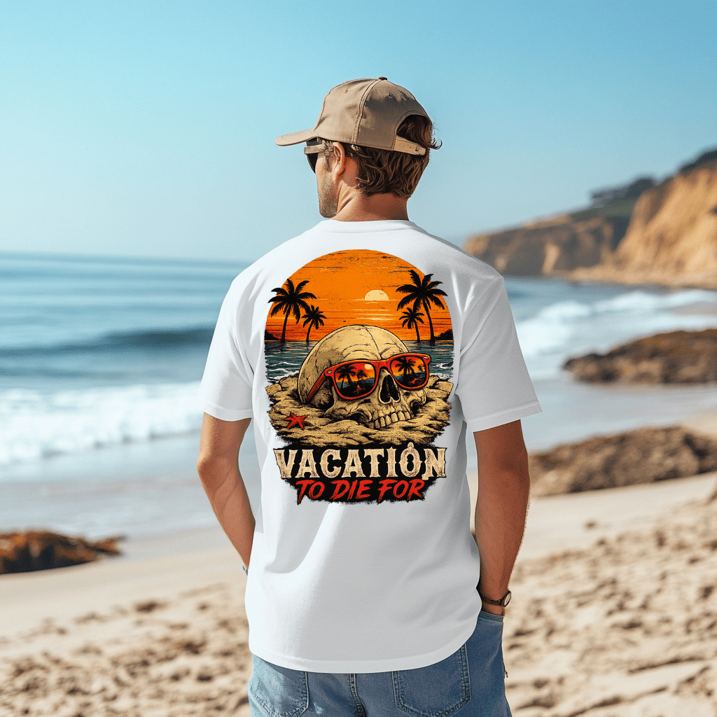 Vacation To Die For T-Shirt — Skull Beach Back Graphic Tee - Boo Crew Boutique