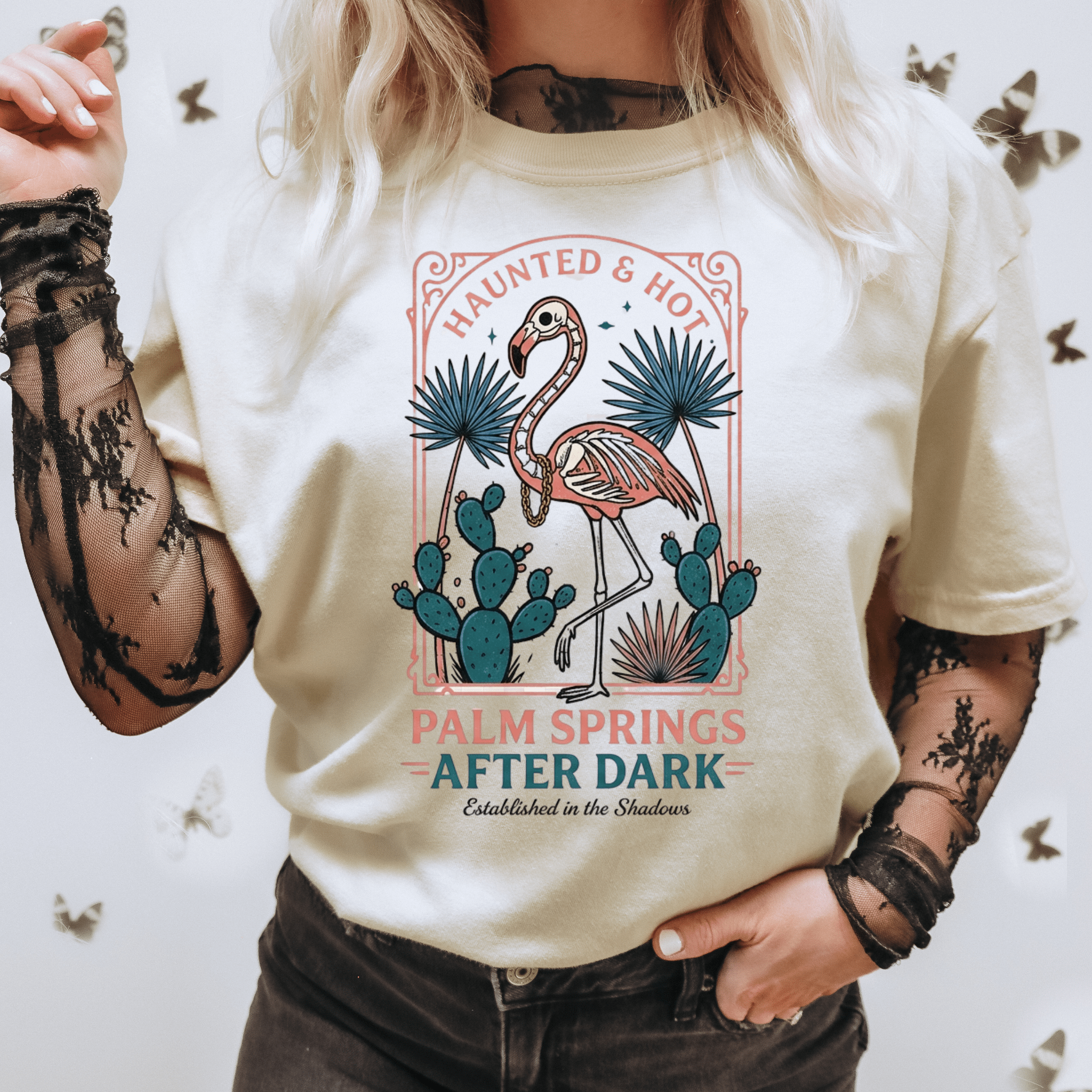 Palm Springs After Dark Flamingo T-Shirt — "Haunted & Hot" Retro Desert Graphic Tee - Boo Crew Boutique