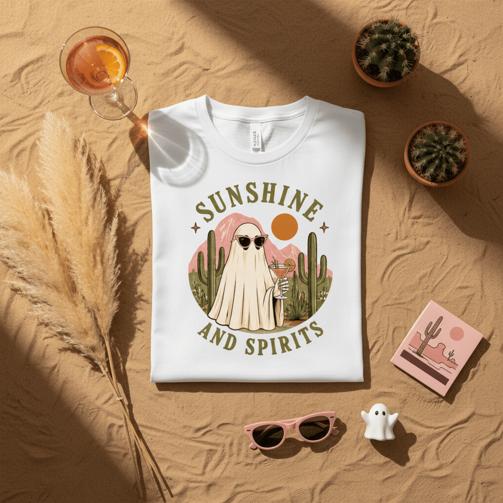 Sunshine and Spirits T-Shirt — Cute Desert Ghost Graphic Tee - Boo Crew Boutique