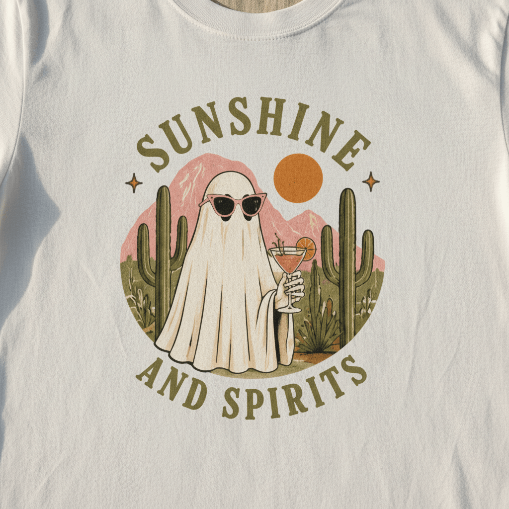 Sunshine and Spirits T-Shirt — Cute Desert Ghost Graphic Tee - Boo Crew Boutique
