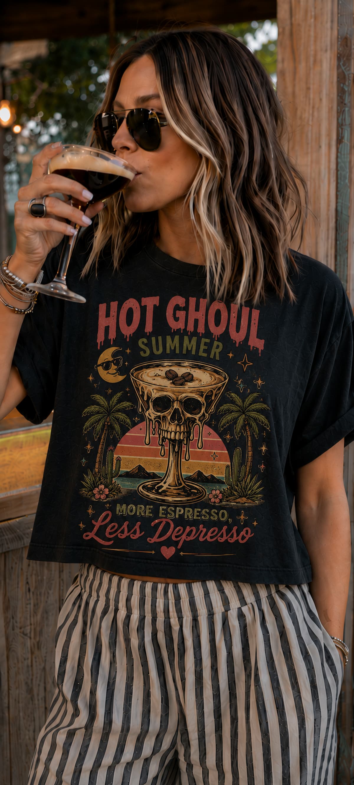 More Espresso Less Depresso Skull & Palm Tee - Boo Crew Boutique