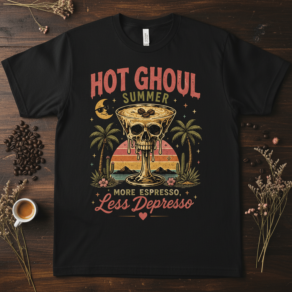 More Espresso Less Depresso Skull & Palm Tee - Boo Crew Boutique