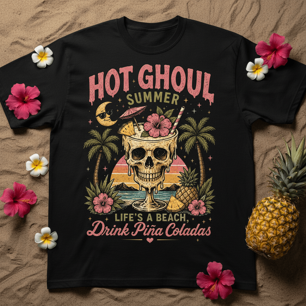 Tropical Skull Beach Vintage Graphic Tee - Boo Crew Boutique