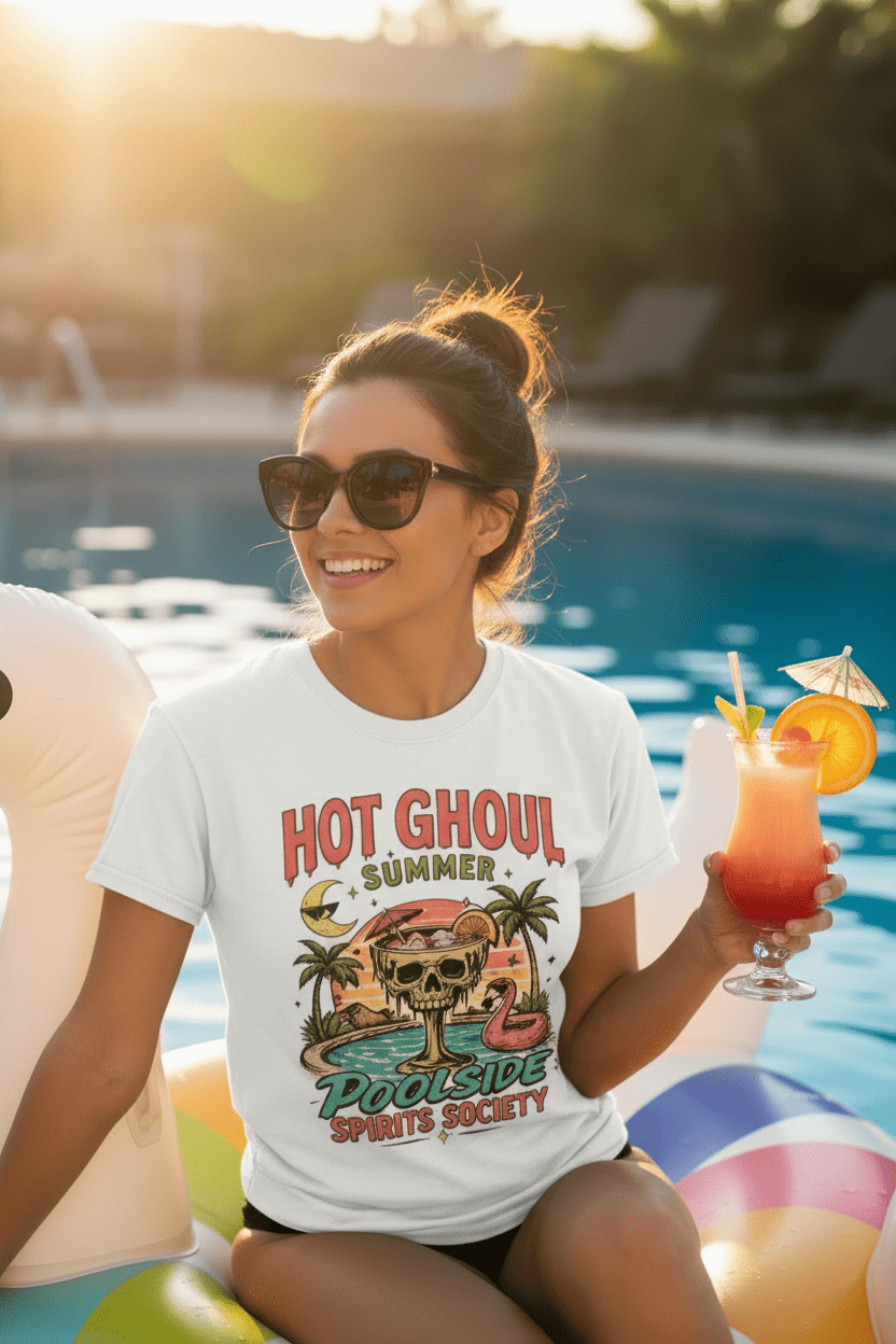 Retro Skull Poolside Graphic Tee - Boo Crew Boutique