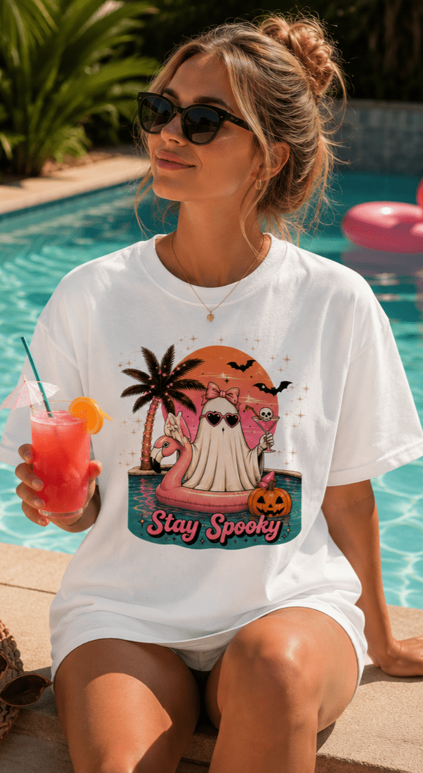 Stay Spooky Ghost Tee — Cute Retro Palm Beach Halloween T-Shirt - Boo Crew Boutique