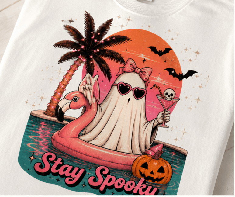 Stay Spooky Ghost Tee — Cute Retro Palm Beach Halloween T-Shirt - Boo Crew Boutique