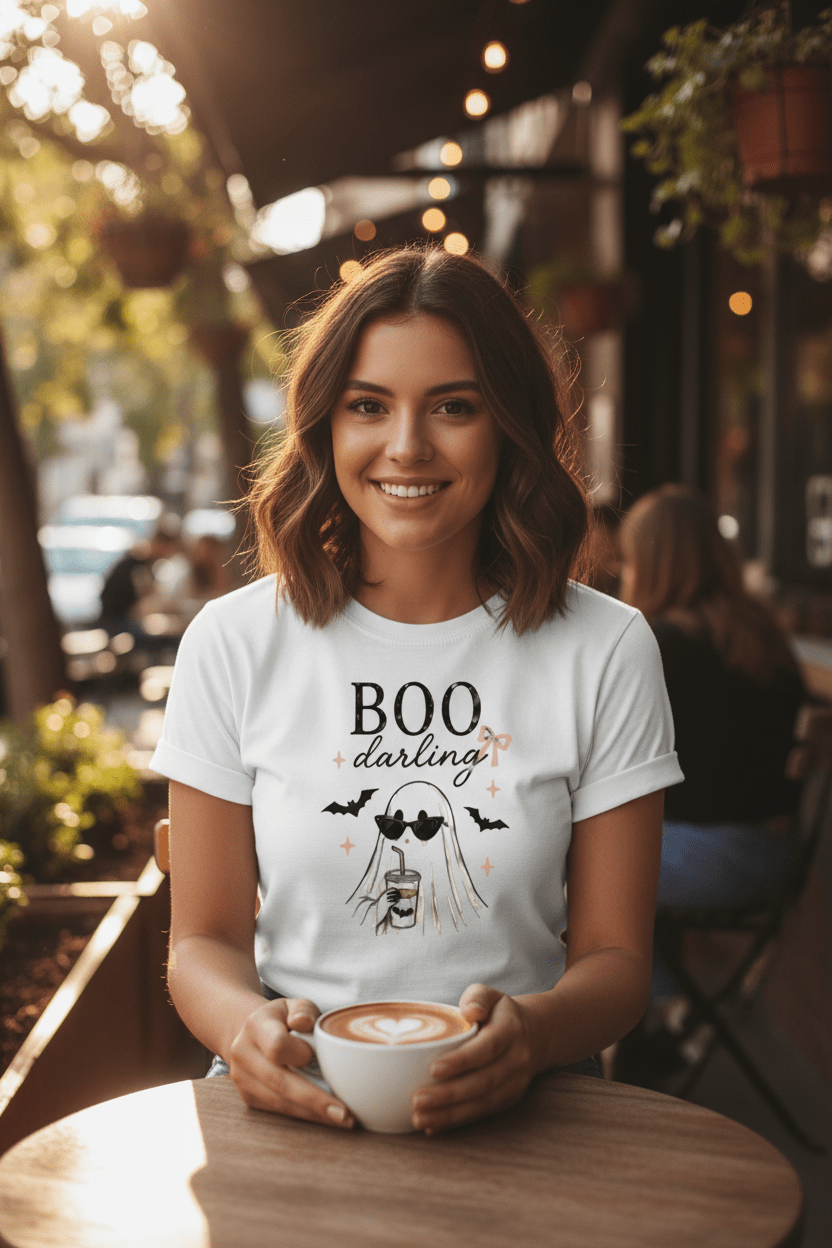 Boo Darling Halloween Tee — Cute Ghost with Sunglasses & Bats - Boo Crew Boutique
