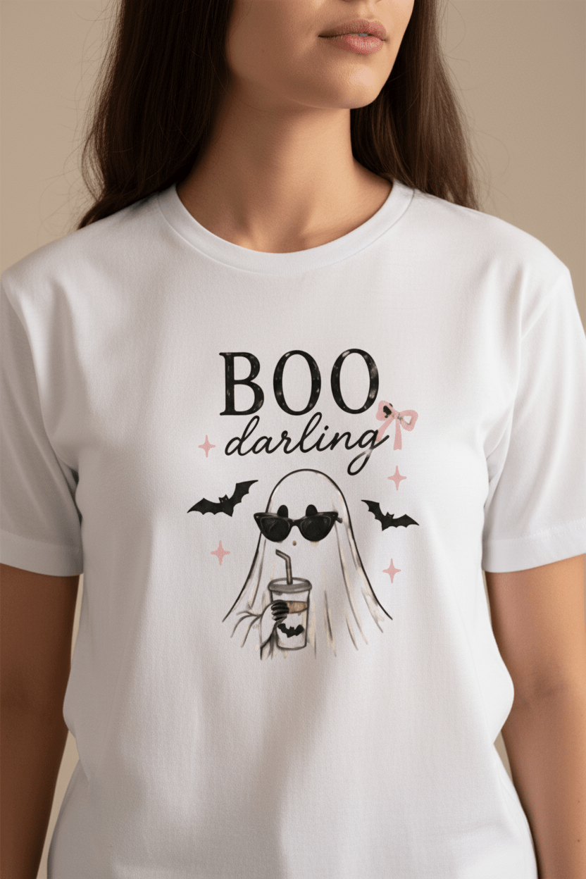 Boo Darling Halloween Tee — Cute Ghost with Sunglasses & Bats - Boo Crew Boutique