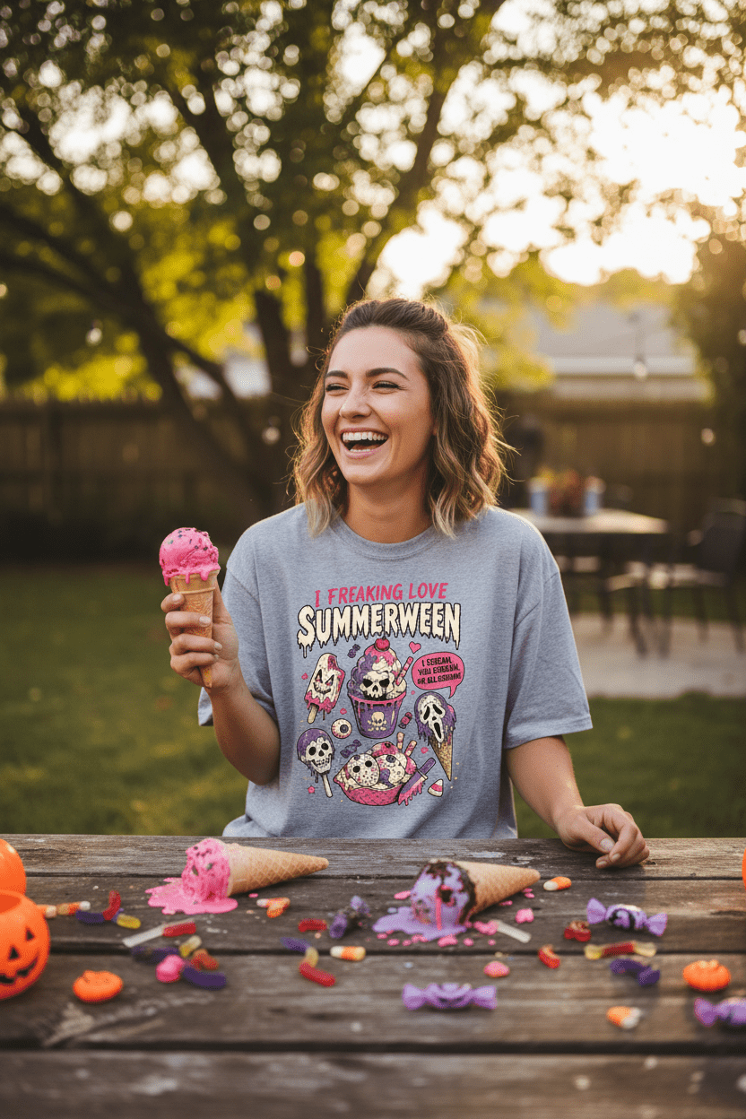“I Freaking Love Summerween” Cute Spooky Ice Cream Graphic - Boo Crew Boutique