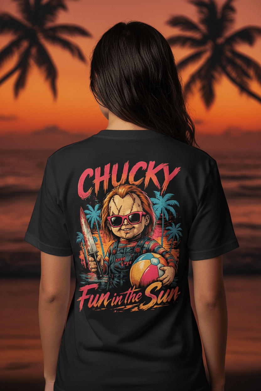 Chucky "Wanna Play?" Back Print Horror T-Shirt - Boo Crew Boutique
