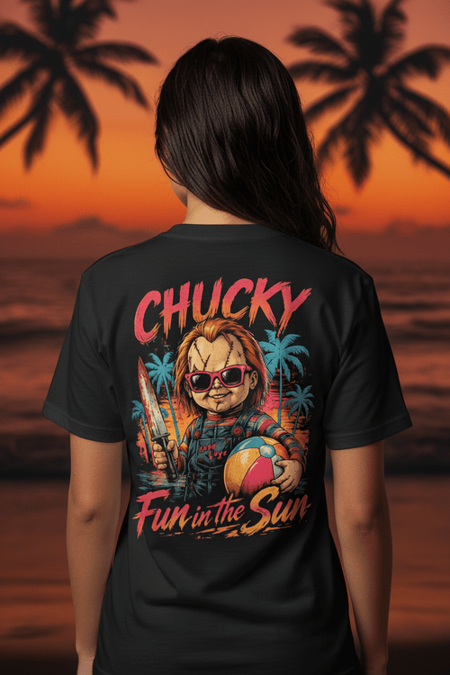 Chucky "Wanna Play?" Back Print Horror T-Shirt - Boo Crew Boutique