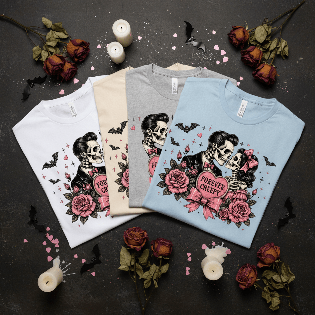 Forever Creepy Skull Couple T-Shirt — Gothic Romantic Halloween Tee - Boo Crew Boutique