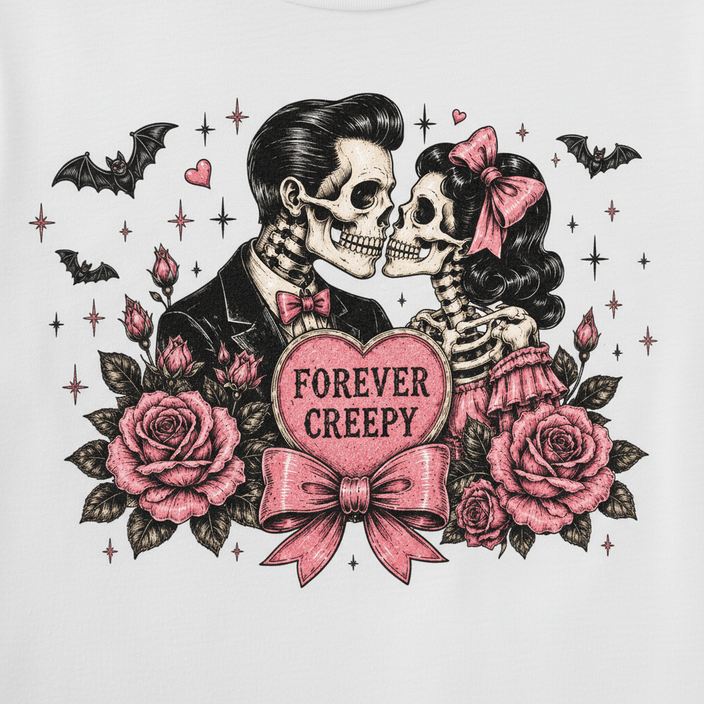Forever Creepy Skull Couple T-Shirt — Gothic Romantic Halloween Tee - Boo Crew Boutique