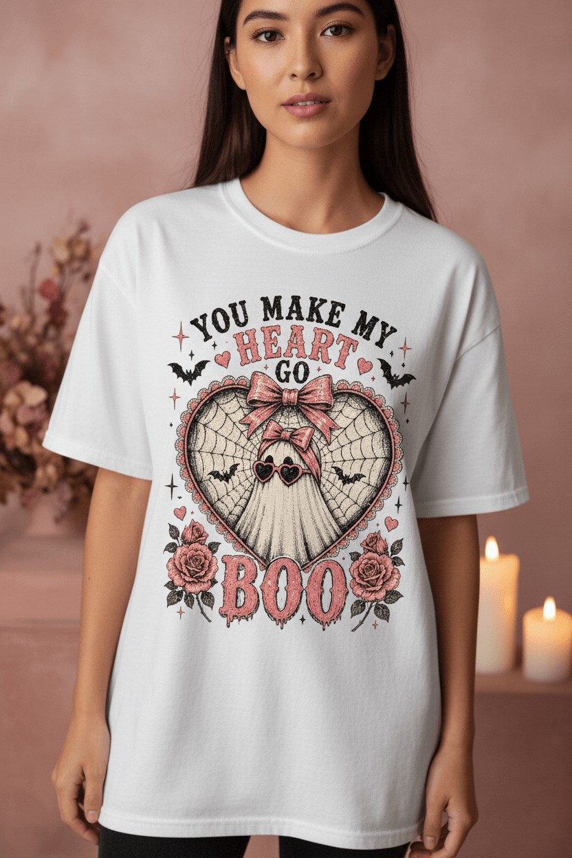 You Make My Heart Go Boo T-Shirt — Cute Gothic Halloween Graphic Tee - Boo Crew Boutique