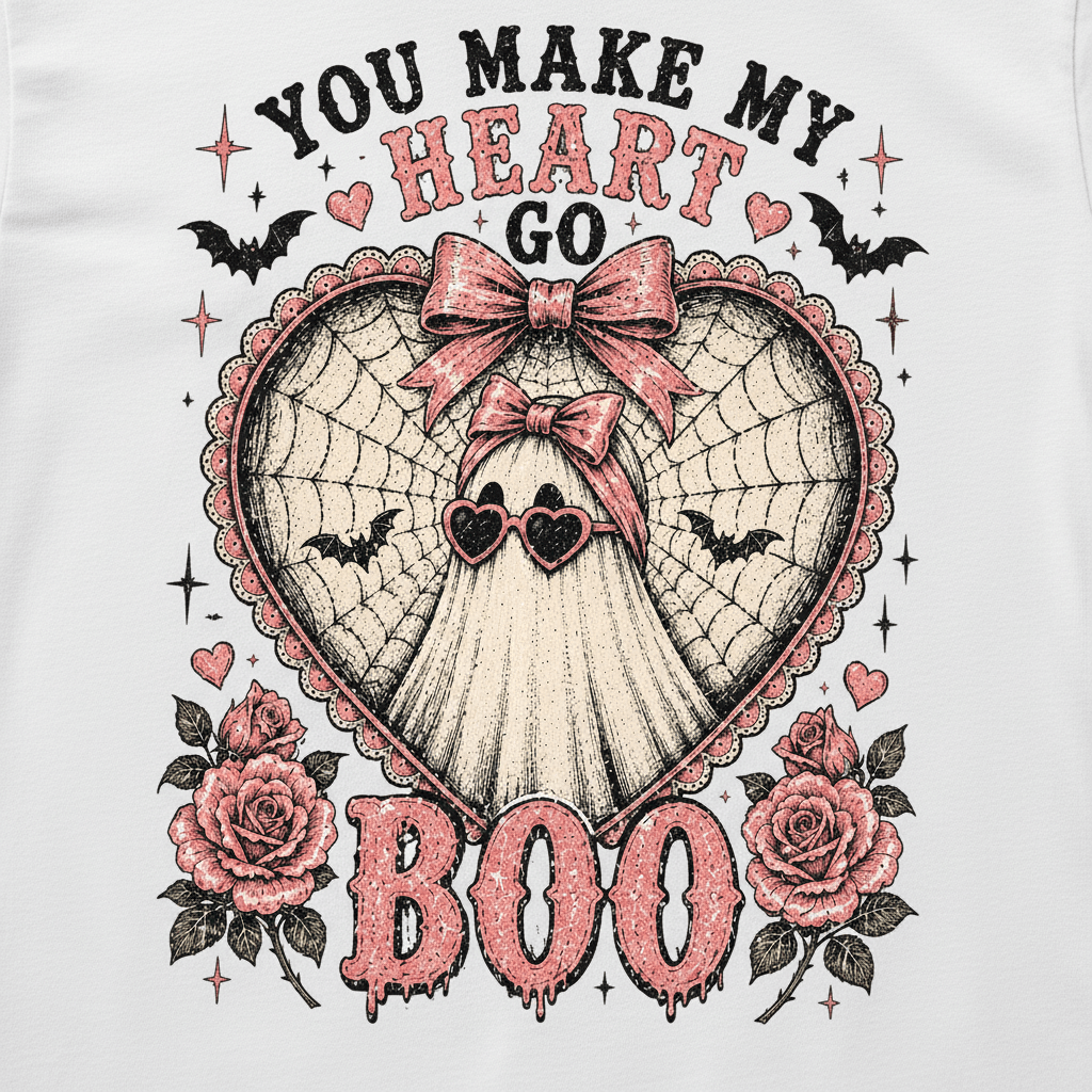 You Make My Heart Go Boo T-Shirt — Cute Gothic Halloween Graphic Tee - Boo Crew Boutique