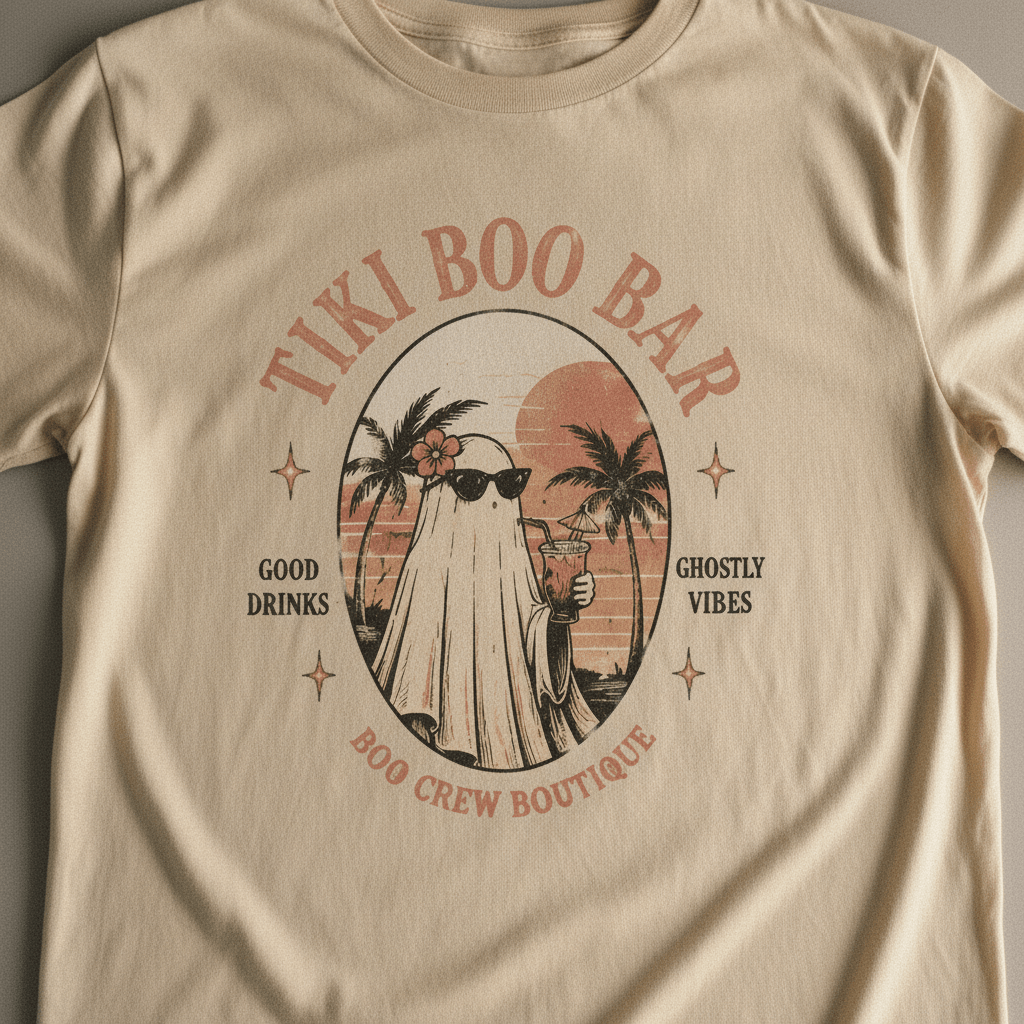 Tiki Boo Bar Vintage Beach Ghost Graphic Tee - Boo Crew Boutique