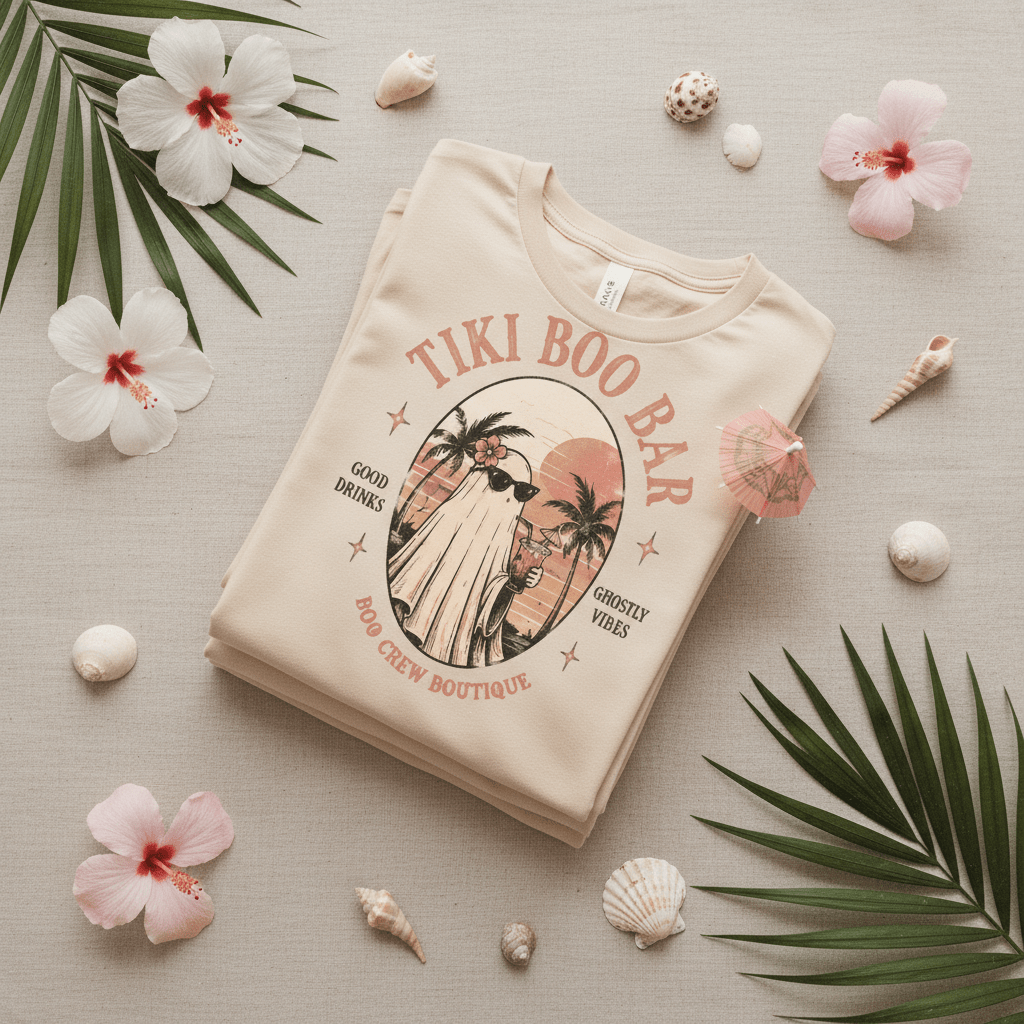 Tiki Boo Bar Vintage Beach Ghost Graphic Tee - Boo Crew Boutique