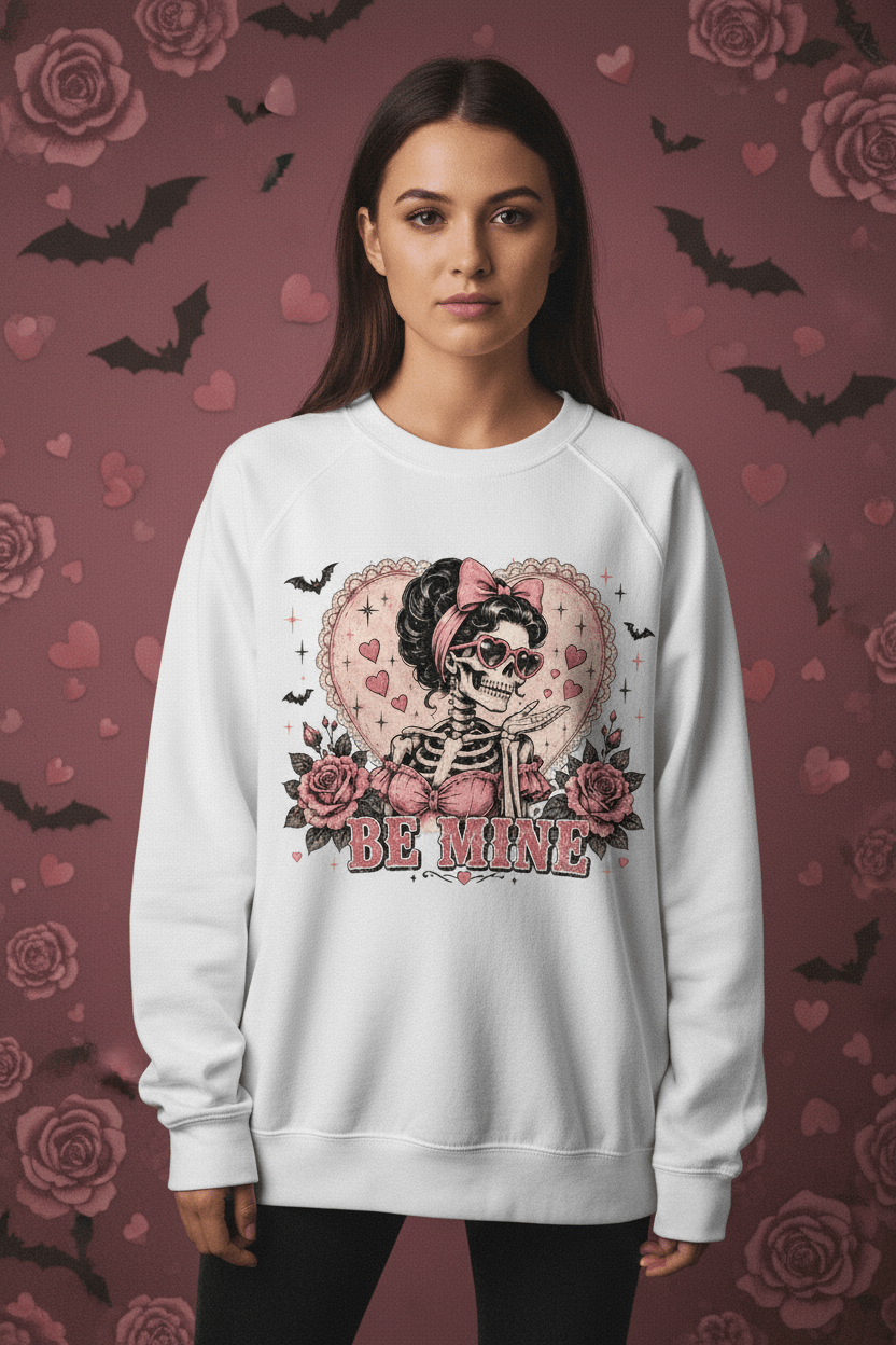 Valentine Skull 'Be Mine' Crewneck Sweatshirt - Boo Crew Boutique
