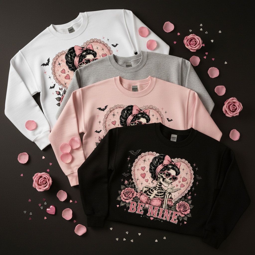 Valentine Skull 'Be Mine' Crewneck Sweatshirt