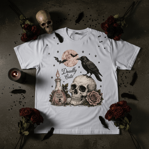 Deadly Cute Crow & Skull Graphic T-Shirt - Boo Crew Boutique
