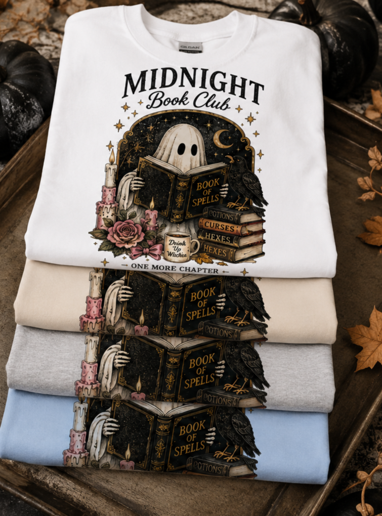 Midnight Book Club T-Shirt — Spooky Ghost Reader Graphic Tee