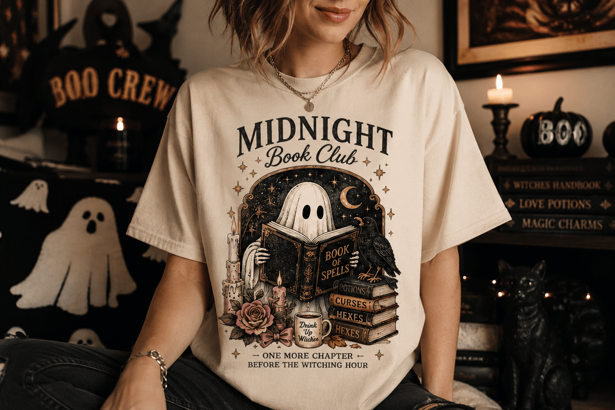 Midnight Book Club T-Shirt — Spooky Ghost Reader Graphic Tee - Boo Crew Boutique