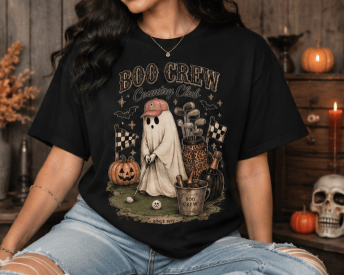 Boo Crew Country Club T-Shirt — Cute Halloween Ghost Golfing Tee - Boo Crew Boutique