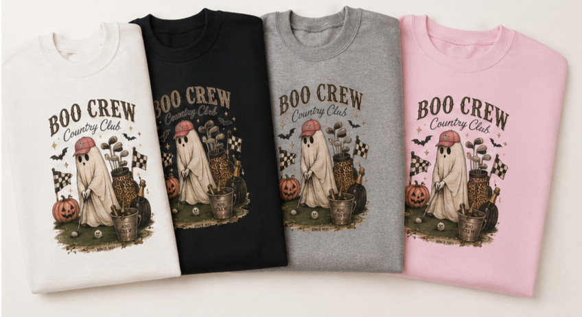 Boo Crew Country Club Crewneck Sweatshirt — Halloween Ghost Golf