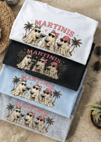 Martinis & Mischief T-Shirt — Ghost Cocktail Graphic Tee - Boo Crew Boutique