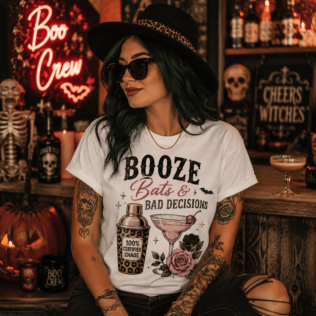 Booze, Bats & Bad Decisions Tee - Boo Crew Boutique
